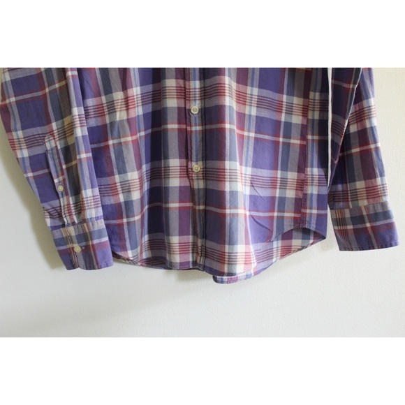 J. Crew Madras Purple Flannel Button Up Preowned Men’s Small - Picture 4 of 6